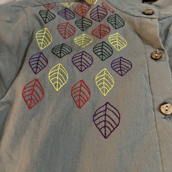 Emery Rose Khaki Olive Green Embroidered Button Top Bohemian Blouse Small - Picture 2 of 7